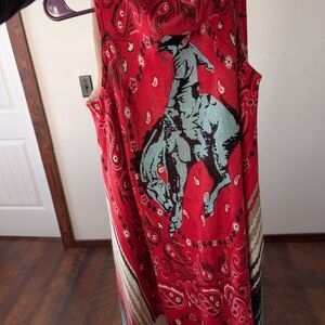 Red Paisley Dress with Horse Design